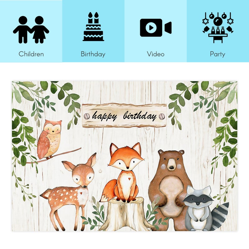 خلفية للتصوير الفوتوغرافي من القماش بطبعة حيوانات وعبارة Happy Birthday متعدد الألوان - Image 5